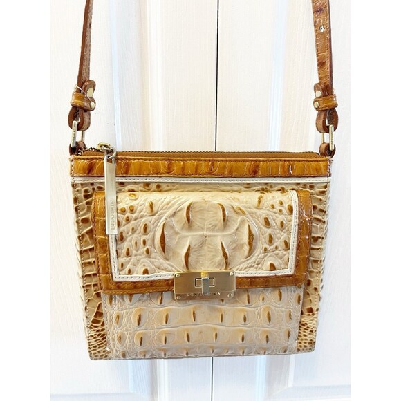 Brahmin Handbags - Brahmin Manhattan Croc Embossed Crossbody Bag Beige/brown / Tan
